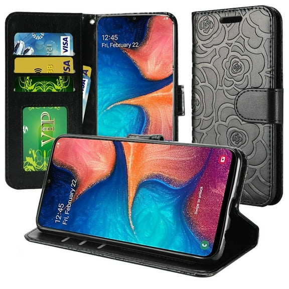 GSA Textured Rose Flip Wallet Case for Samsung Galaxy A20/A50 - Black