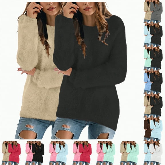 Towmus Women's Crewneck Plush Sweatshirts Loose Fit Pullover Tops for Women Long Sleeve Sweatshirt Oversized Warm Winter Soft Pullover S-5XL