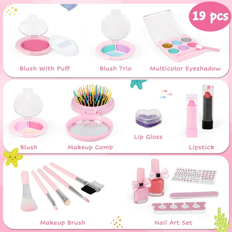 My First Makeup Set for Young Girls I Kids Makeup Kit for Little Girls I  Foldable Makeup Palette with Makeup Mirror I Pink Set Makeup for Kids  Vanity