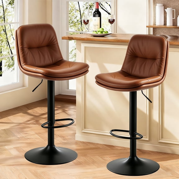 Walktory Set of 2 Swivel Adjustable PU Leather Counter Height Bar Stools Brown
