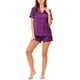 thumbnail image 2 of Conjuntos de pijama para mujer INSPIRE CHIC, camiseta de manga corta con botones y pantalones cortos, conjuntos de lounge, L púrpura, 2 of 5