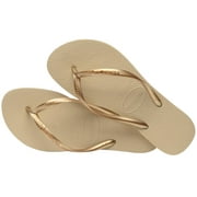 Havaianas Women Slim Flip Flops - صندل الربيع والصيف للنساء - رمادي رملي / ذهبي فاتح ، 6
