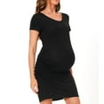 thumbnail image 3 of Bearsland Women's Summer Short Sleeve Maternity Dress Side Ruched Mama Pregnancy Bodycon Dress(S-XXXL), 3 of 6