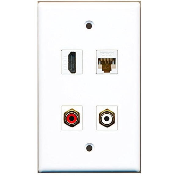 RiteAV - 1 Port HDMI 1 Port RCA Red 1 Port RCA White 1 Port Cat6 Ethernet White Wall Plate