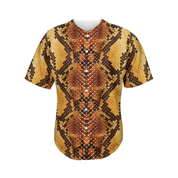 Yellow And Brown Snakeskin Print Active Baseball Jersey for Men and Women, SNAKESKIN Button Down Women’s Baseball Team Shirts.