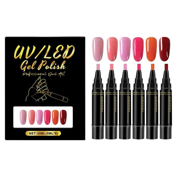 Nail Polish Pens, 3 in 1 Nail Polish Pens Quick Dry, Gel Polishes Pen, 6 Color NailPolish GelPen 8 ML, Color NailPolish GelPen for Women, Nails Pen for Nails Art DIY