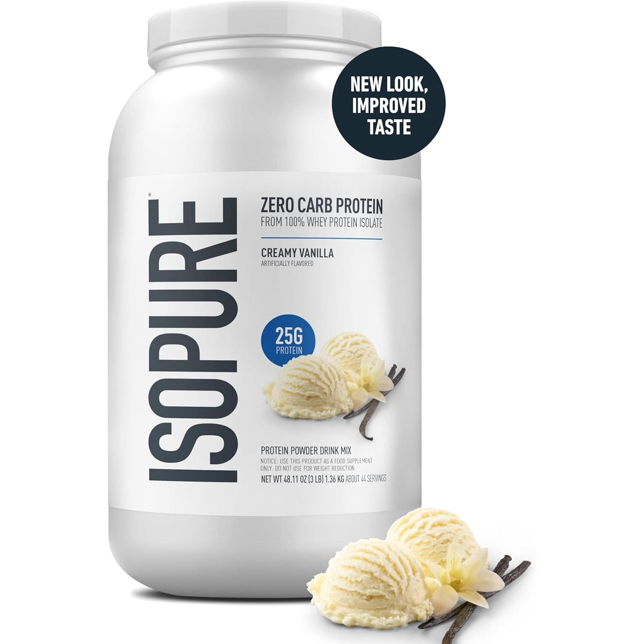 Isopure, Zero Carb 100% Whey Protein Isolate, 25g Protein Powder, Creamy Vanilla, 3 lb