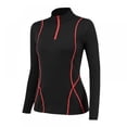 thumbnail image 1 of Women Quarter Zip Pullover Running Shirts Long Sleeve Activewear Tops Tight Workout, 1 of 5