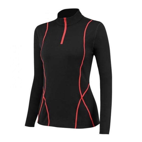 Women‘s Dry Fit Long Sleeve Running Workout Yoga Zipper T-Shirt Athletic Tops Black-S