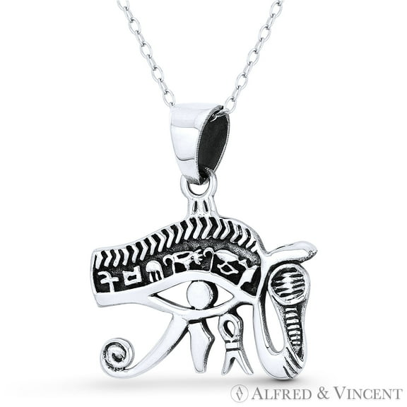Eye of Horus & Snake Egyptian Luck Charm Pendant & Chain Necklace in Oxidized .925 Sterling Silver
