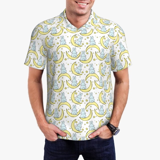 Fotbe Moon And Rabbit Camiseta Polo de Golf para Hombre con Estampado – Camisa Deportiva Transpirable con Cuello Abotonado-XX-Large