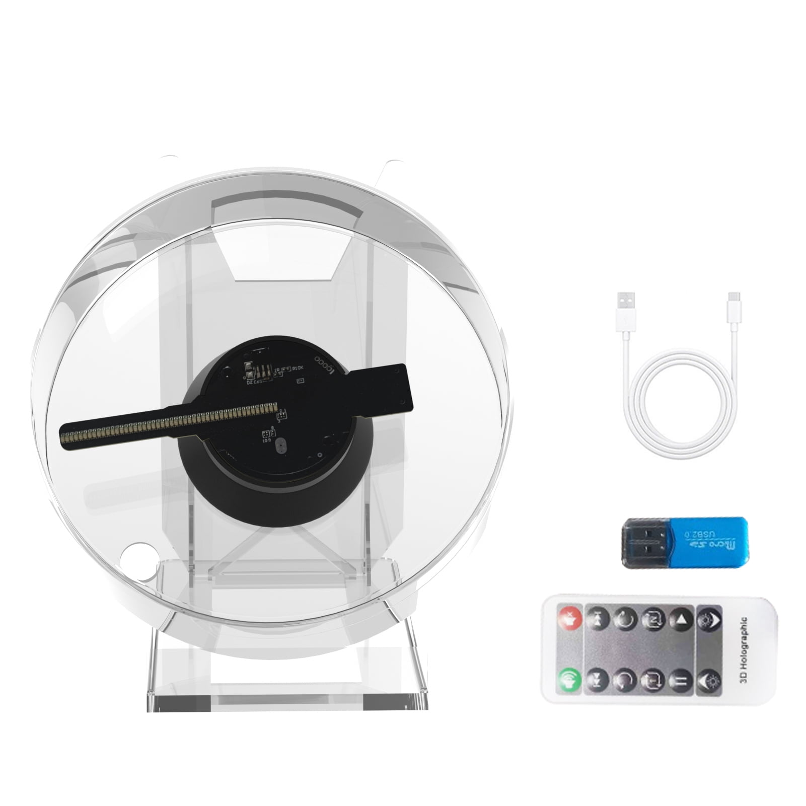 Hologram 3D Hologram Fan 11cm LED Holographic Projector Advertising Machine Portable Desktop Naked-Eye Stereo Display Built-in Speaker Transparent