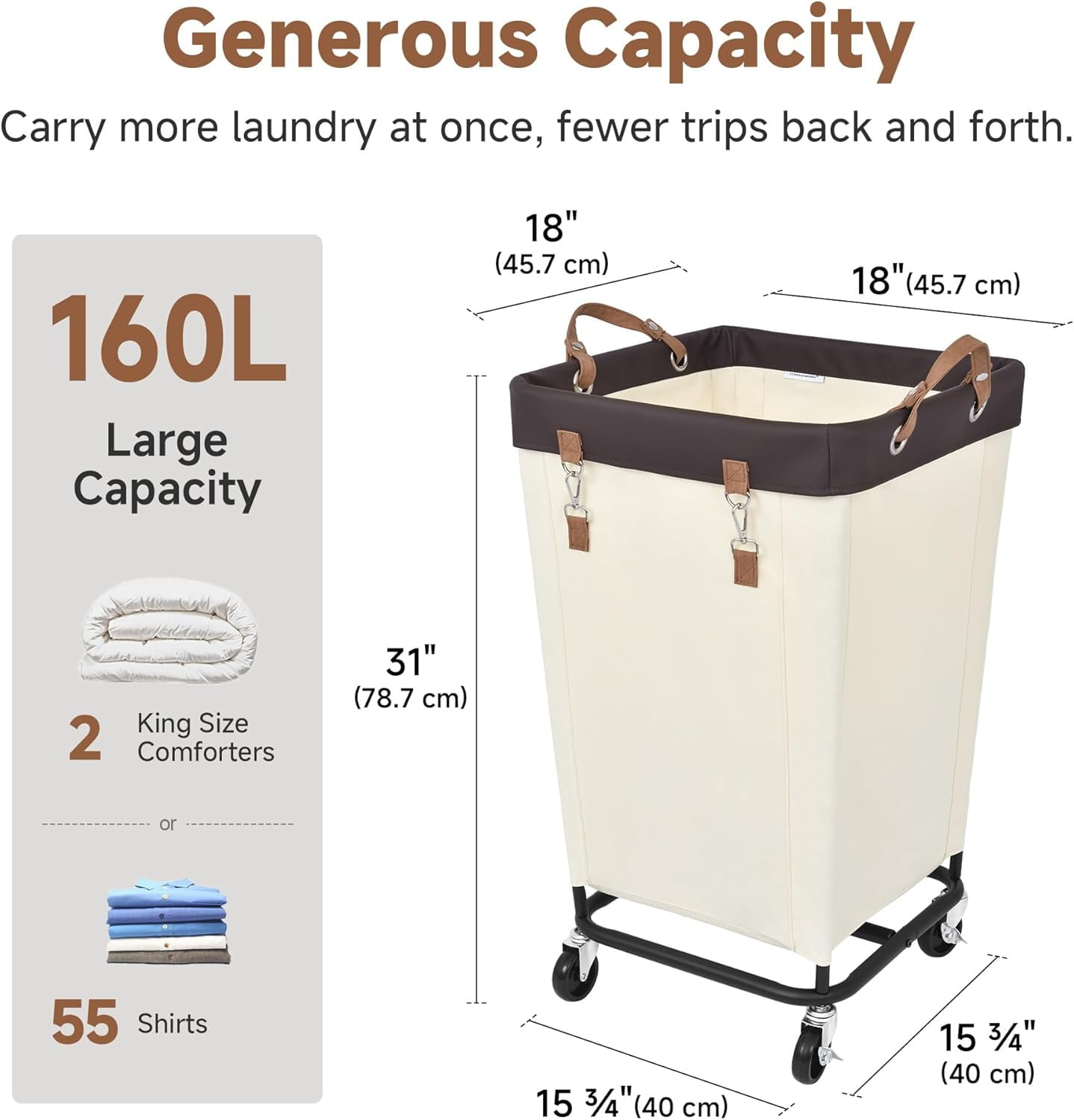 110L Laundry Basket with Wheels, Large Rolling Hampers for Clothing Organizer, Dirty Clothes Basket for Hotel, Home, Closet, Dorm, Beige