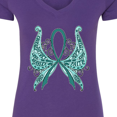 thumbnail image 4 of Inktastic Ovarian Cancer Awareness with Butterfly Ribbon Words Women's V-Neck T-Shirt, 4 of 5