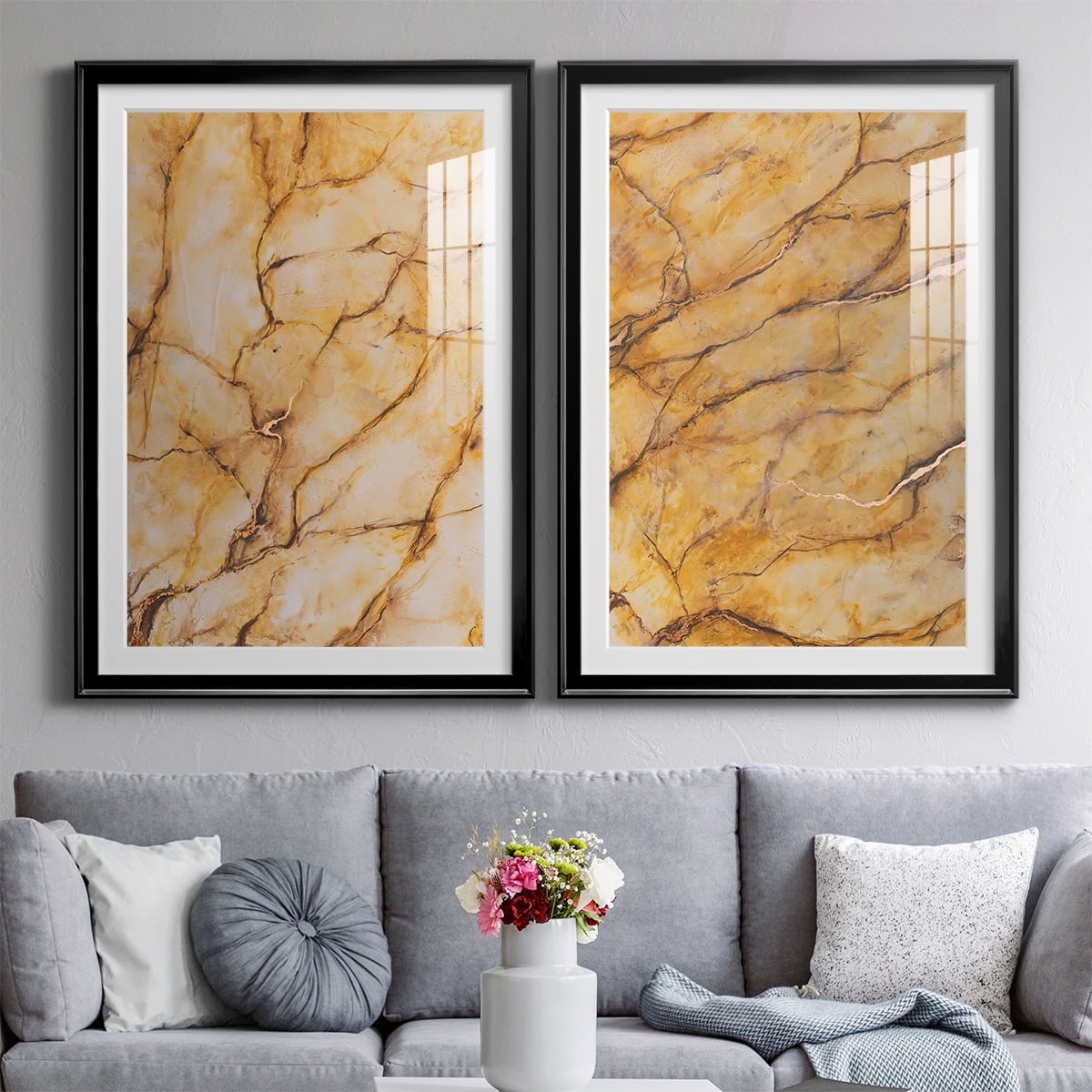 Wexford Home Yellow Marble I Premium Framed Print, 18.5" x 24.5" - Ready to Hang, Black (Set of 2)