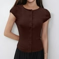 thumbnail image 2 of Ladies Sexy Button Short Sleeve Thread Solid Color Cardigan T Shirt Top, 2 of 2