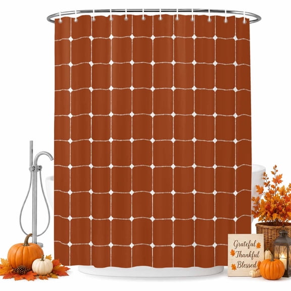 Red Brown Gingham Shower Curtain, Waterproof Shower Curtains for Bathroom, Modern Minimalist Geometric Plaid Washable Fabric Bathtub Curtain Set Bath Decor with 12 Hooks Stall 36"x72"