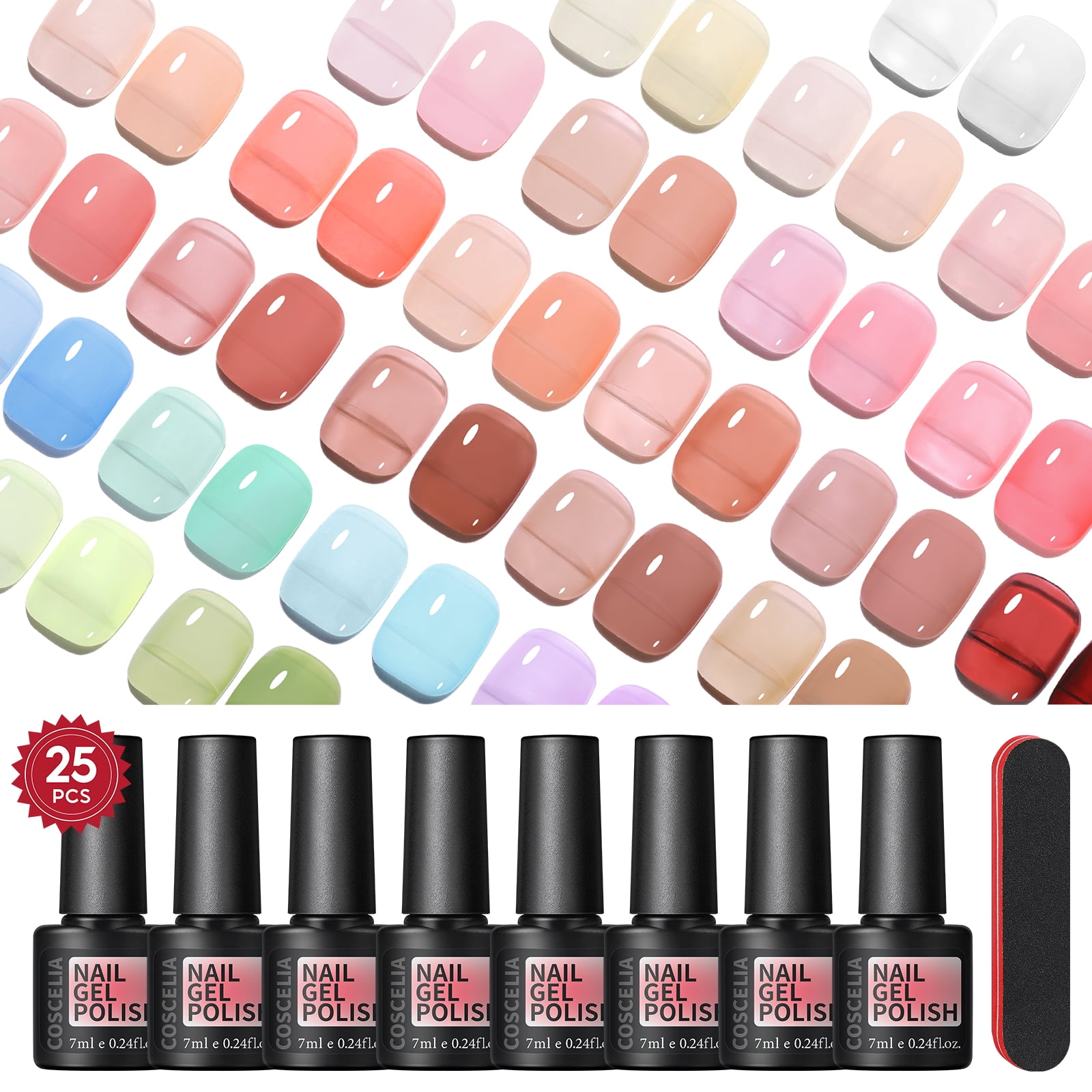 Coscelia Gel Nail Polish 25 Colors Gel Polish Set Translucent Jelly Milky Gel Polish Set Sheer Red Pink Neutral Nude Colors Soak off French Nail Art Manicure DIY at Home Gifts for Women