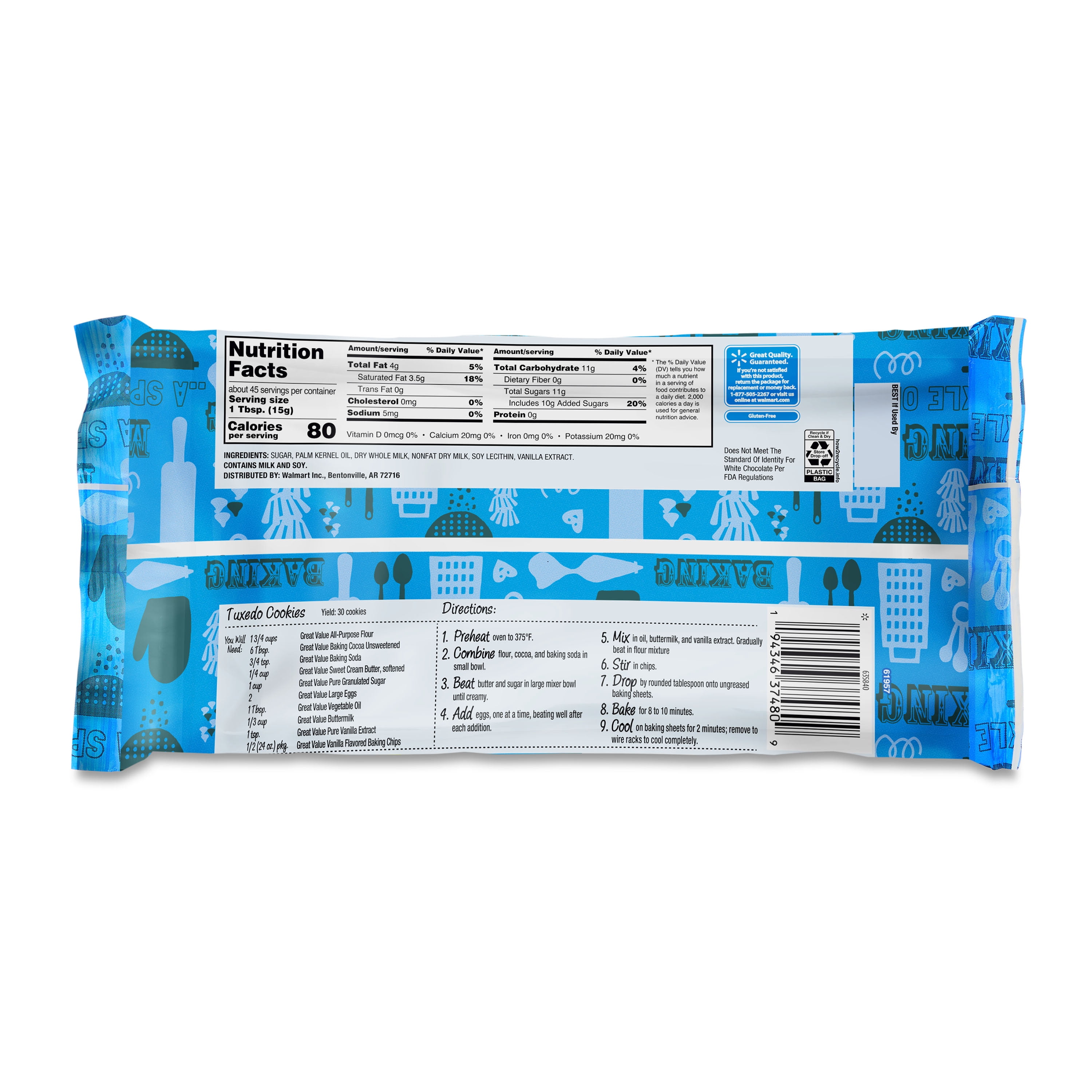 Great Value Vanilla Flavored Baking Chips, 24 oz Bag