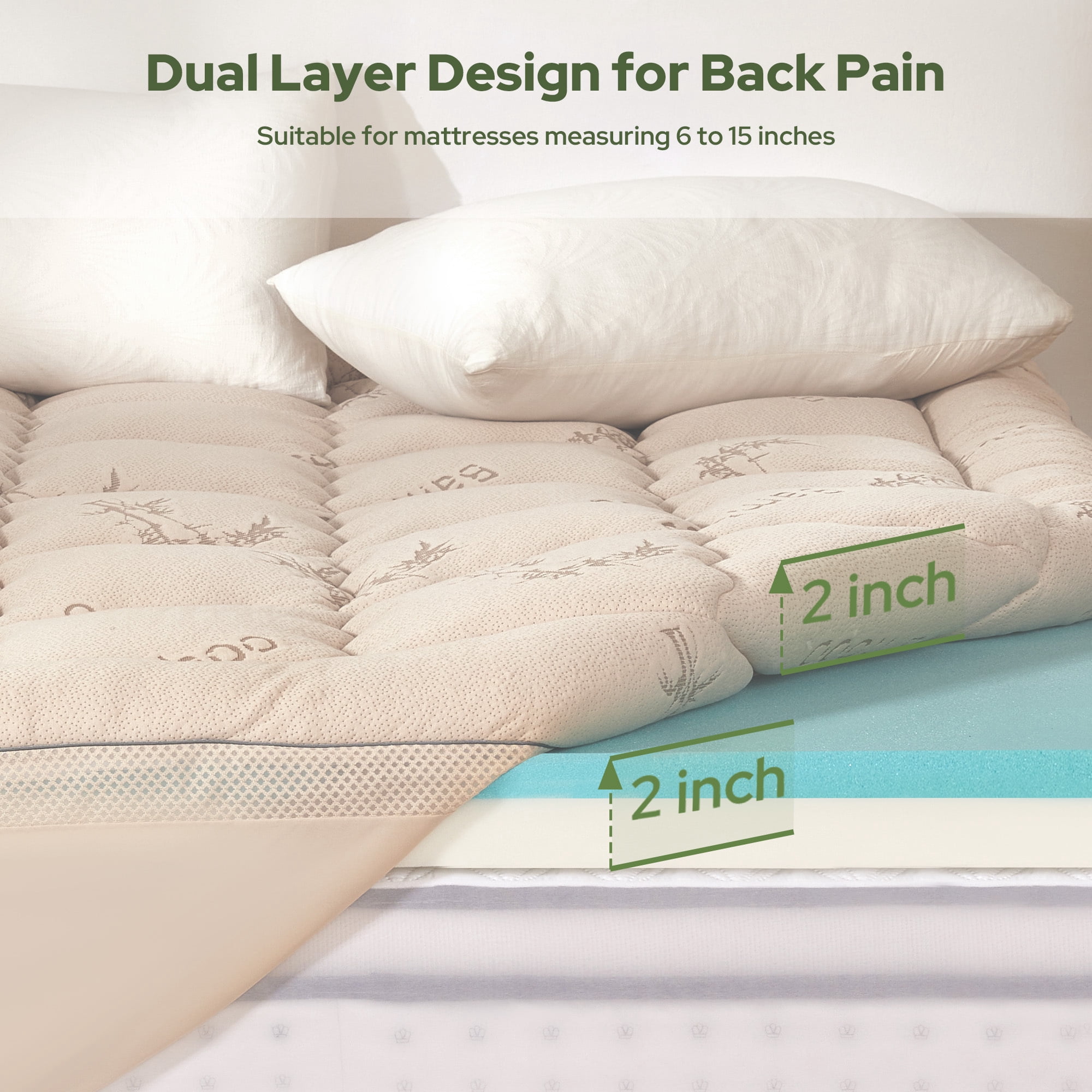 BEDLORE Mattress Topper Twin Size, 2" Gel Memory Foam Plus 2" Plush Pillow Top Pad, 4 " Mattress Pad Cover for Back Pain