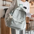 thumbnail image 6 of Solid Color School Backpack, Bow Embroidery Backpack with Pendant, Lightweight Breathable Bookbag for Middle School College, Blue, 6 of 9