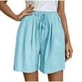 thumbnail image 2 of Sakmal Women's Shorts Cotton and Linen Blue Bermuda Comfy 8" Wide Leg High Waisted Shorts with Pockets, 2 of 9