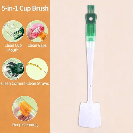 Cup Brush Cleaning Tool 5-in-1 Multifunctional Long Handle Bottle Cap Straw Scrubber Deep Clean Cup Lid Brush Set Portable Travel Cleaning Accessory