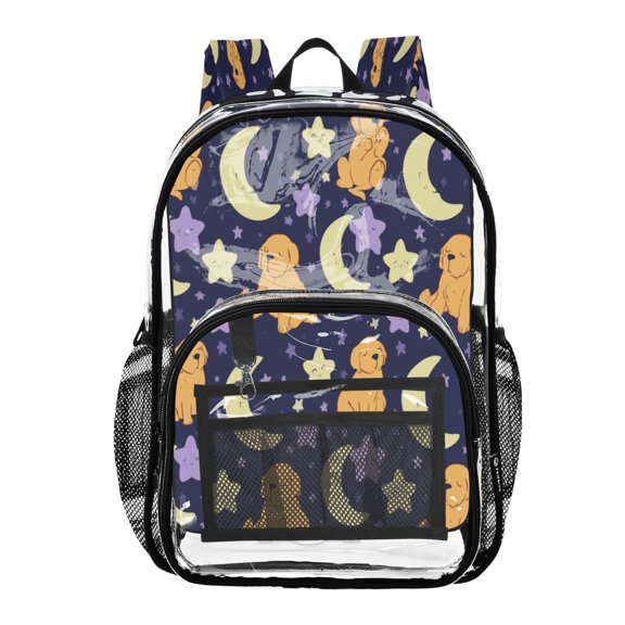 PVC Transparent Backpacks Clear Backpack for Travel and Outings Puppy and The Moon
