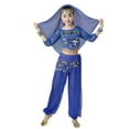 thumbnail image 2 of Kids Girls Belly Dance Costume Set - Blue 5-Piece Outfit with Top Pants Accessories, 100% Polyester for 5-15 Years Female Dance Recital,Size 5-7 T, 2 of 7