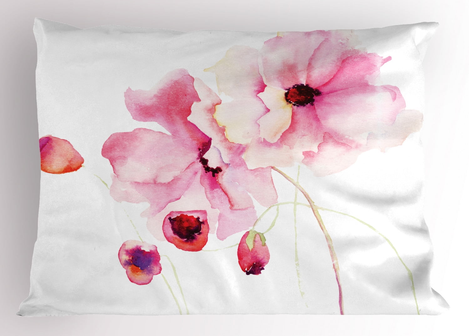 Watercolor Pillow Sham Refined Pale Pink Flowers Hand Drawn with Brush Marks Petals Nature Art, Decorative Standard Queen Size Printed Pillowcase, 30 X 20 Inches, Magenta Pale Pink, by Ambesonne
