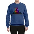 thumbnail image 2 of Neon Retro Rainbow DJ MC Hip Hop Cat | Mens Cat Lover Crewneck Graphic Sweatshirt, Vintage Heather Blue, X-Large, 2 of 4