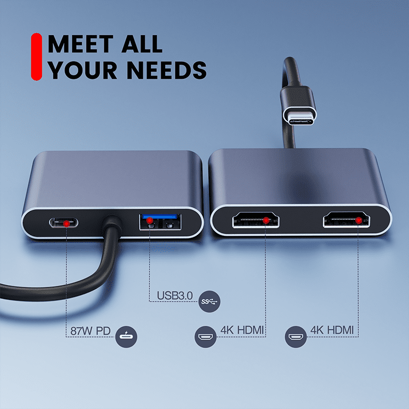 DOONJIEY  USB C MST HUB 4 In 1 with USB-C to 2 HDTV USB3.0 87W Power Delivery For Notebook Phone Laptop USB Port Hub