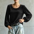 thumbnail image 6 of Dpjklzsn Women's Velour Scoop Neck Blouse with Gathered Long Sleeves and Relaxed Fit, 6 of 9