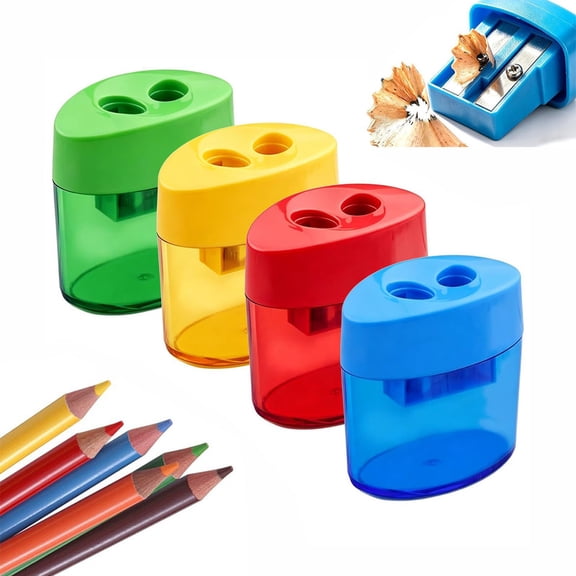 4 Pcs New Dual Holes Compact Colored Handheld Pencil Sharpener, Pencil Sharpeners with Lid, Multicolor sharpener for crayons, pastels, and pencils.