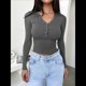 thumbnail image 4 of Camisas de Larga para Mujer, Ropa de Otoño, Blusas Henley, Blusas Informales de Negocios Acanaladas, Conjuntos de Moda. Gris Oscuro L, 4 of 8