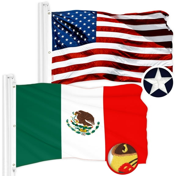 G128 Combo Pack: American USA Flag 5x8 Ft & Mexico Mexican Flag 5x8 Ft | Both ToughWeave Series Embroidered 300D Polyester, Embroidered Design, Indoor/Outdoor, Brass Grommets