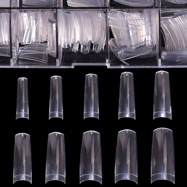 Puntas de uñas acrílicas - Punta de uñas francesa 500 piezas de uñas postizas media cubierta uñas postizas DIY Nail Art, 10 tamaños