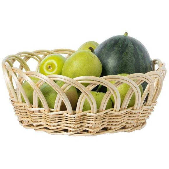 16 x 6.25 in. Decorative Round Fruit Bowl Bread Basket Serving Tray, Beige - Large