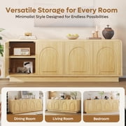 Bestier Modern TV Stand for TVs up to 70,Push-To-Open Door,Media Console Cabinet with 4 Arched Doors and Curved Corners, Entertainment Center with Adjustable Shelves and Cable Management,Natural Oak