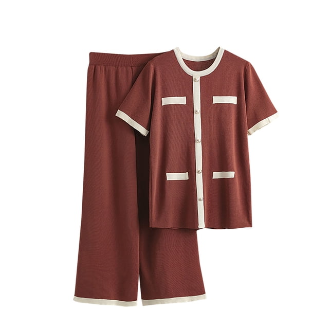 Chemises à Manches Courtes pour Femmes Pantalons d'Été pour Femmes Chemise à Manches Courtes Imprimée Costume Décontracté Deux Pièces Hauts à Manches Courtes pour Femmes Hauts à Manches Courtes pour Femmes