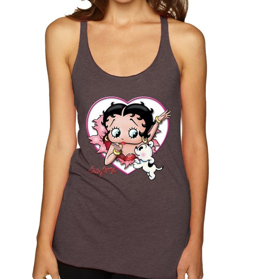 Wild Bobby Betty Boop Heart Blowing Kiss Dog Betty Boop Tri-Blend Racerback Tank Top, Brown, Small