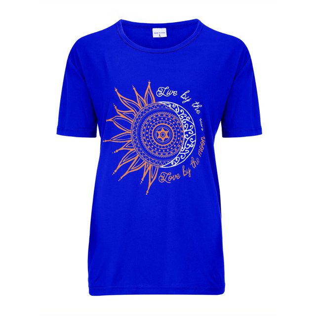 Fashnice T-Shirt pour Femmes Imprimé Tournesol Manches Courtes Mode Tunique Bleu Royal L