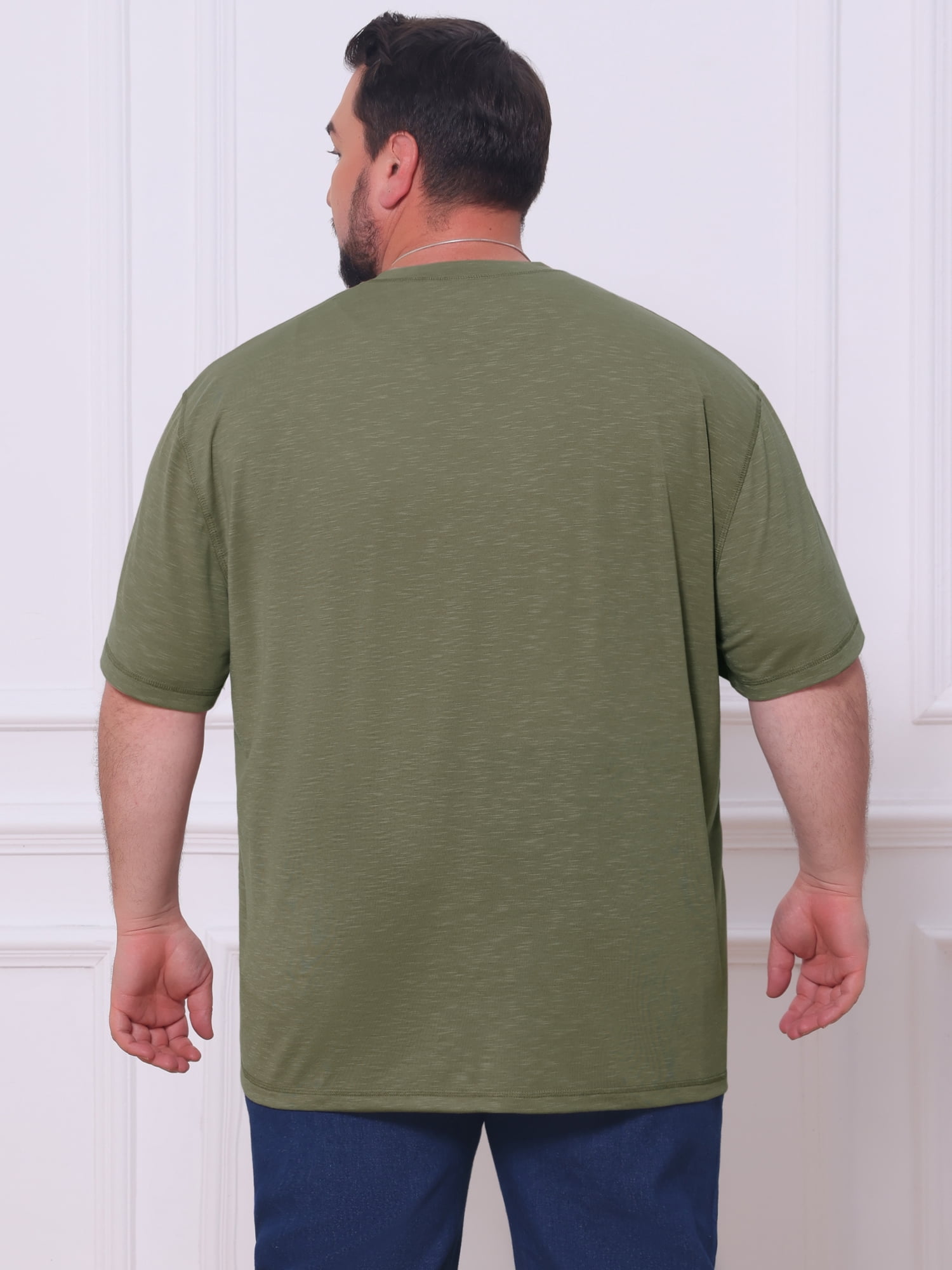 DARING DIVA Men's Big Tall Henley Shirts Button Down Short Sleeve T-Shirt 6XL Green