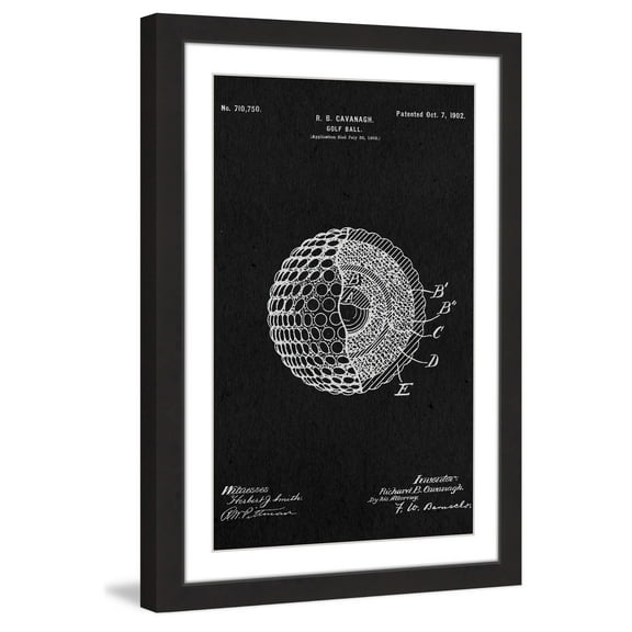 "Golf Ball 1902 Black Paper" Framed Painting Art Print, 20" x 1.5"