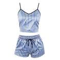 thumbnail image 4 of Pajamas for Women Set Women 2 Piece Pajama Set Peplum Top Wide Leg Shorts Sets Summer Outfit, 4 of 4