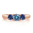 thumbnail image 2 of Gem Stone King 18K Rose Gold Plated Silver 3-Stone Ring Round Persian Blue Moissanite and Created Sapphire Blue (1.00 Cttw, Size 9), 2 of 4