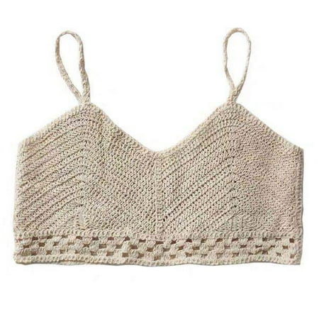 

Women Summer Beach Spaghetti Strap Camisole Hollow Out Crochet Knitted Sleeveless Crop Top Holiday V-Neck Sling Vest