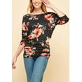 thumbnail image 4 of Made by Johnny Women's Boat Neck 3/4 Sleeve Draped Dolman Top with Side Shirring Premium Shirt L BLACK_FLORAL, 4 of 6