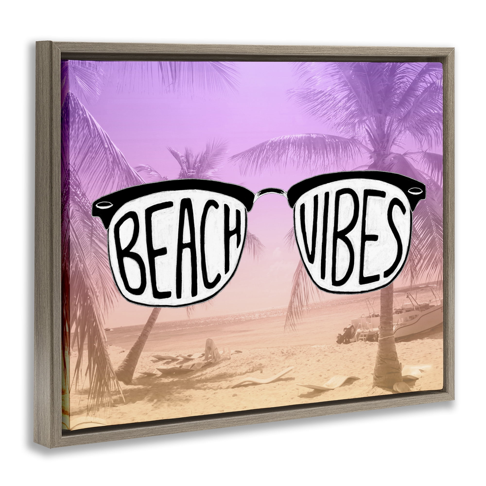 Stupell Industries Tropical Beach Vibes Typography Painting Brown Floater Framed Canvas Art Print Wall Art, 31 x 25