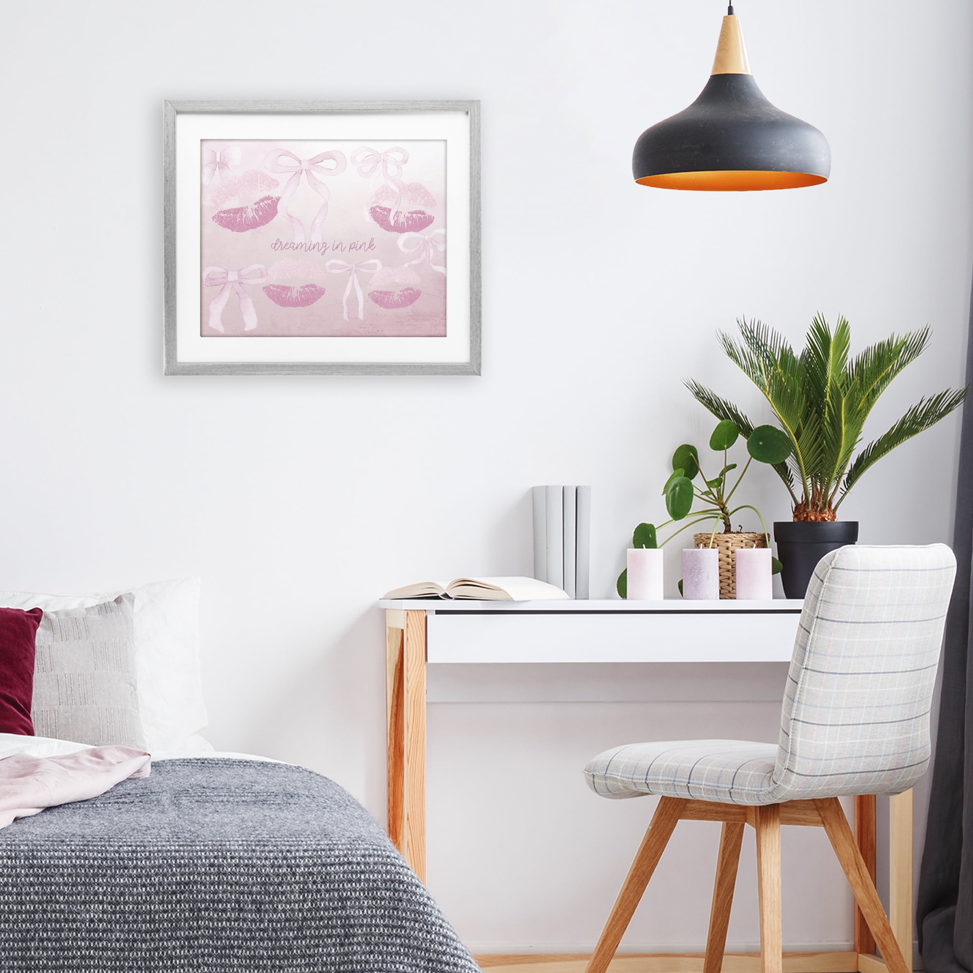 Dreaming In Pink Gray Framed Print Under Glass, design by Kim Allen